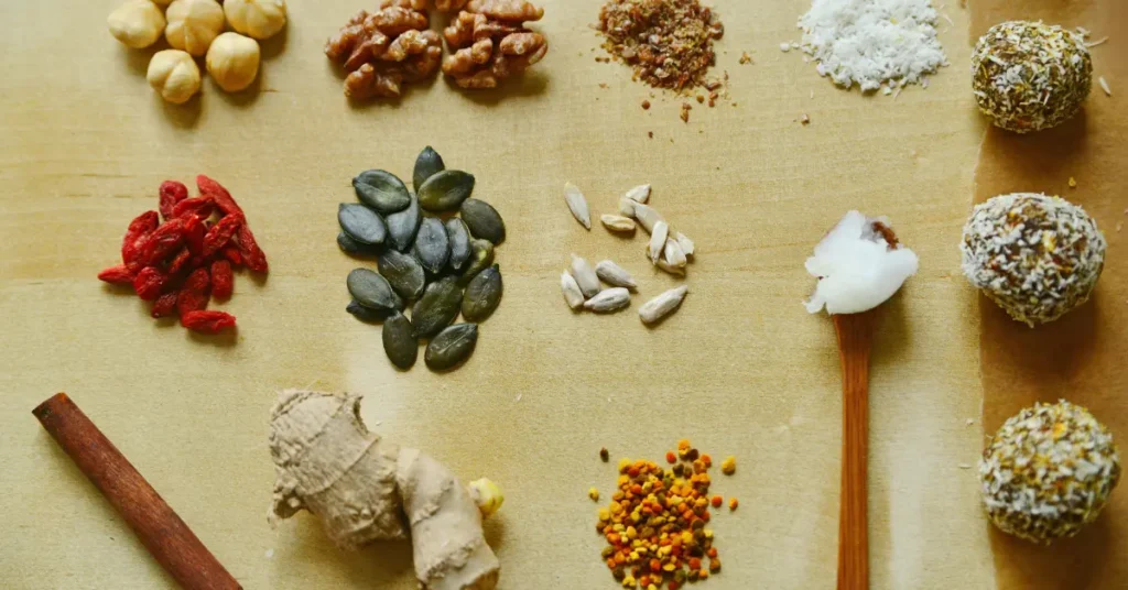 A vibrant bowl of mixed plant-based proteins (lentils, quinoa, chickpeas, seeds, and nuts)
